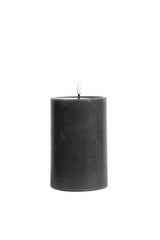 Large charcoal smoke LED wax pillar candle with flickering flame, 10 x 15 cm