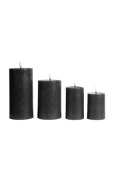 Flameless LED wax pillar candle in smoke, all four sizes shown together