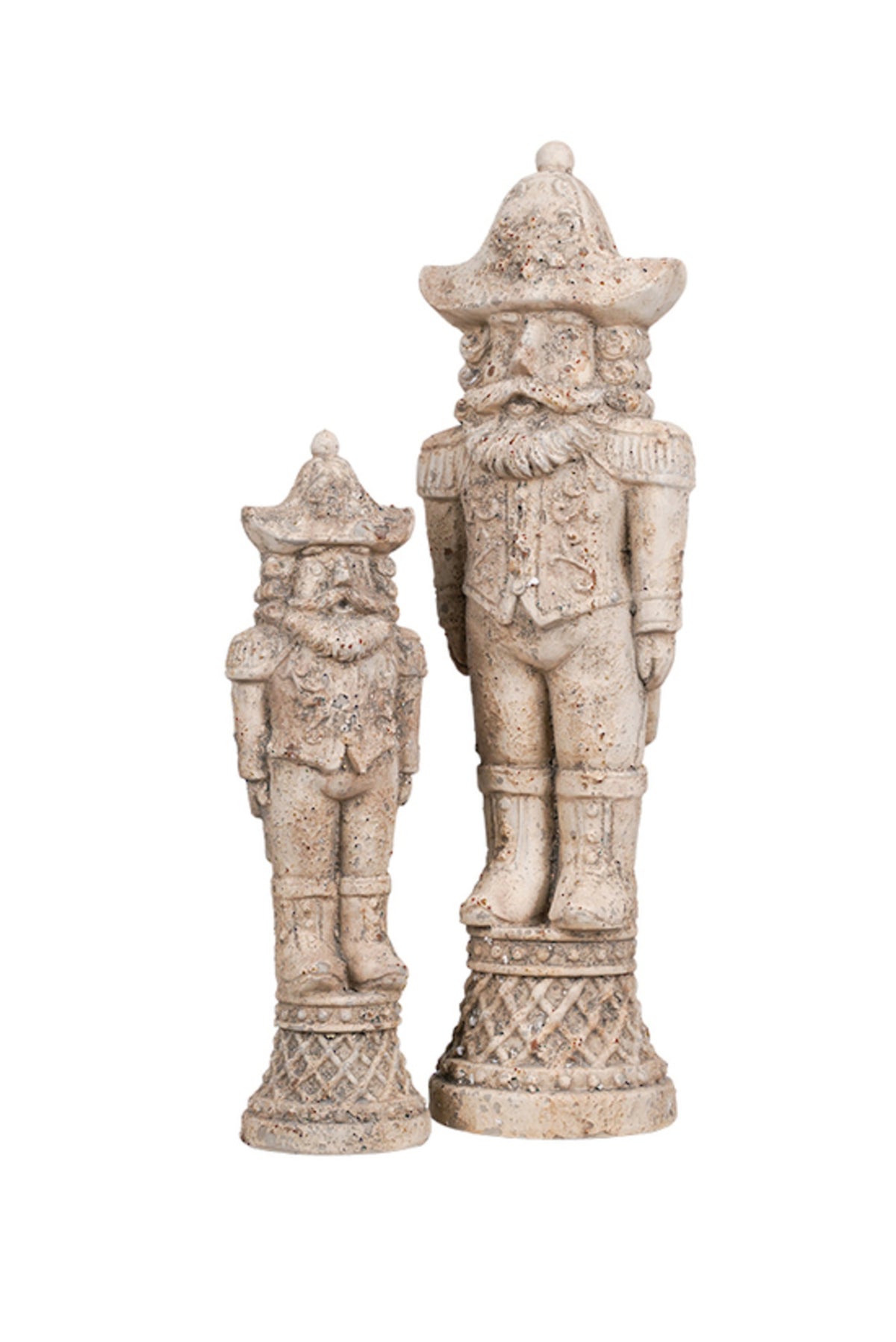 Stone-look nutcracker soldier shown with a taller soldier