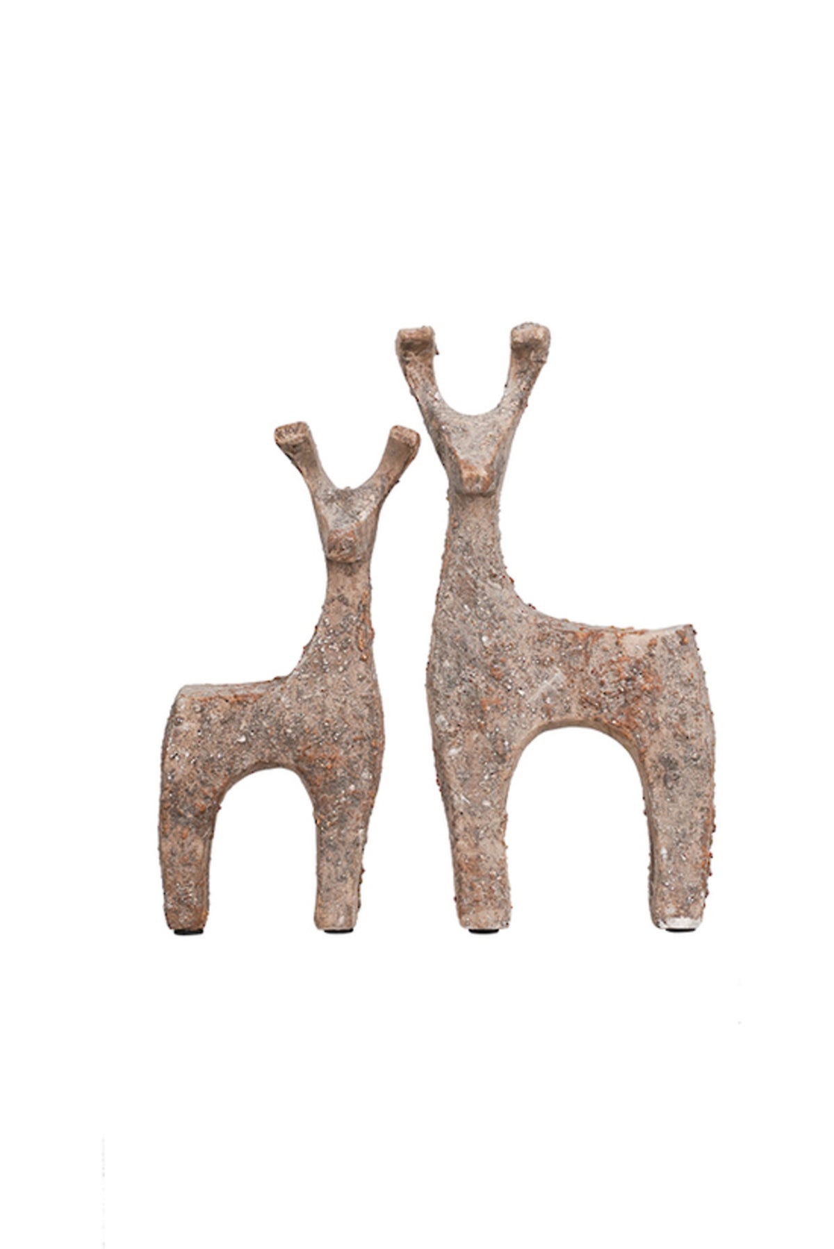 Stone-Look Deer Sculpture shown with the smaller deer, side by side on white