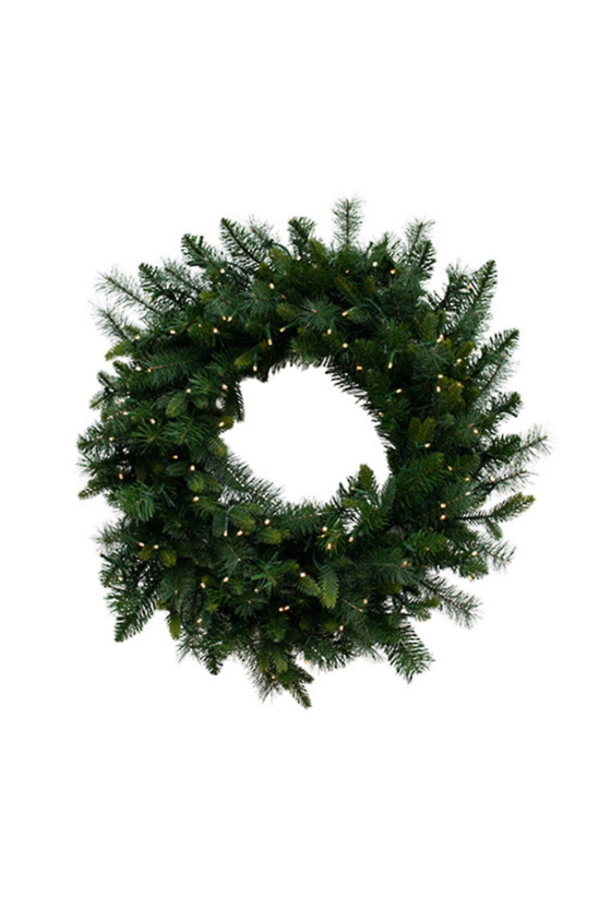 Spruce pre-lit Christmas wreath, 76cm, on a white background