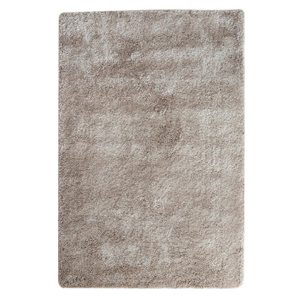 Aberdeen Simply Taupe Rug with a long shaggy pile, shown flat on white