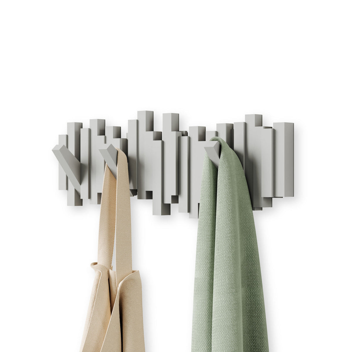 Umbra Sticks grey sculptural wall hook rack with flip-down hooks