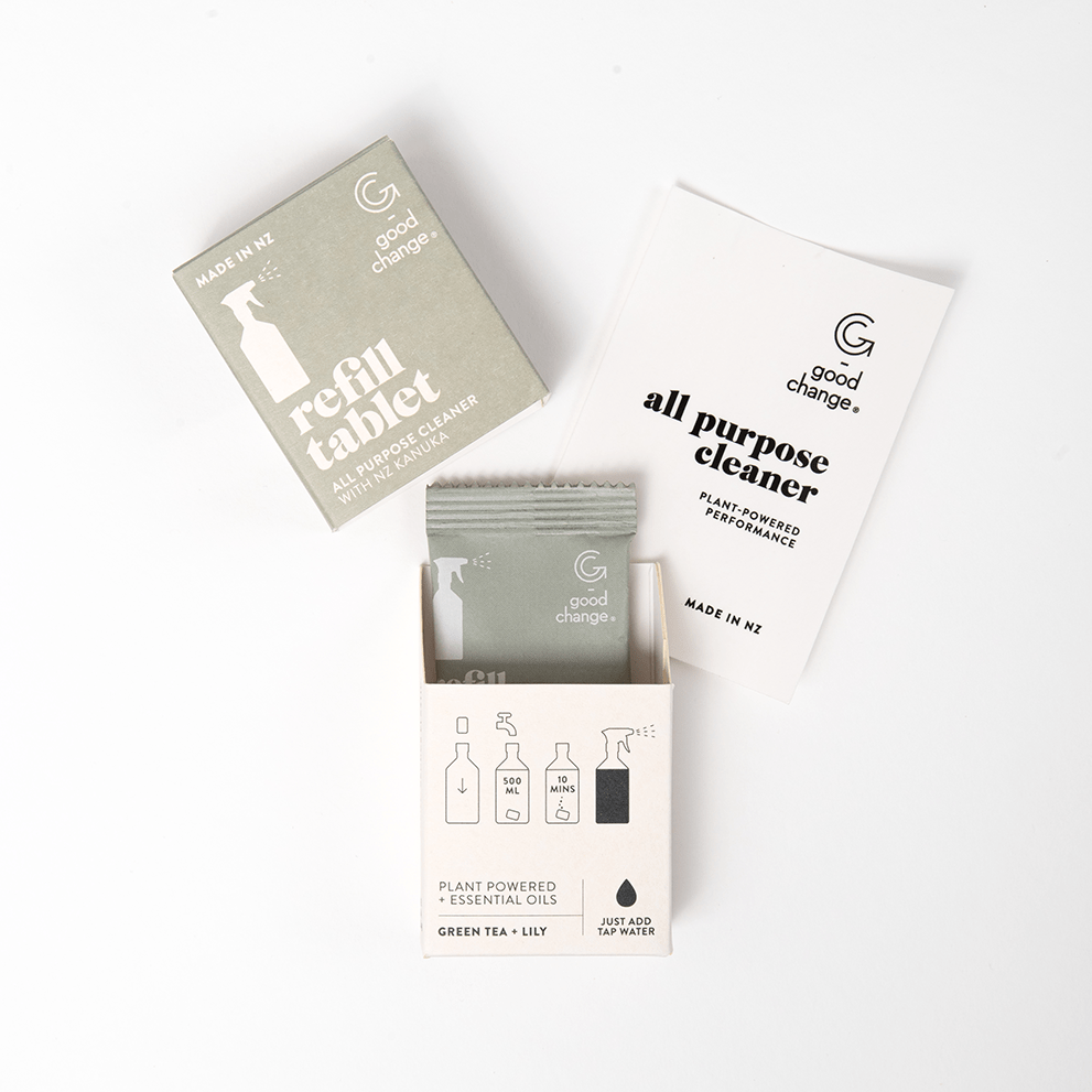 Good Change all-purpose refill cleaning tablet sachet in green tea and lily