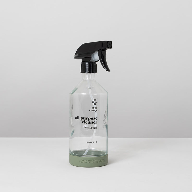 A Good Change, All Purpose Reusable Spray Bottle, with a black sprayer on a white surface.
