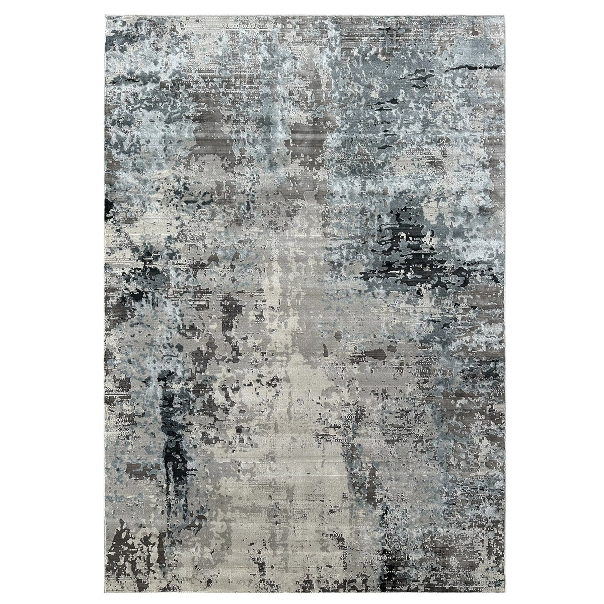 Alto Aurora Cloud abstract rug in grey, ivory and charcoal, shown flat on white