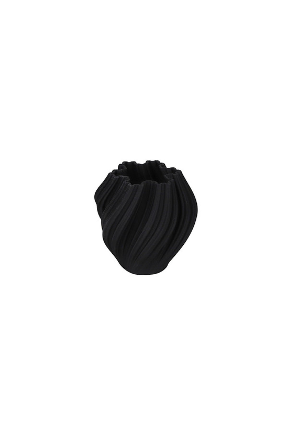 X-Small Amelie 3D ceramic bud vase in black with a rippled fluted body