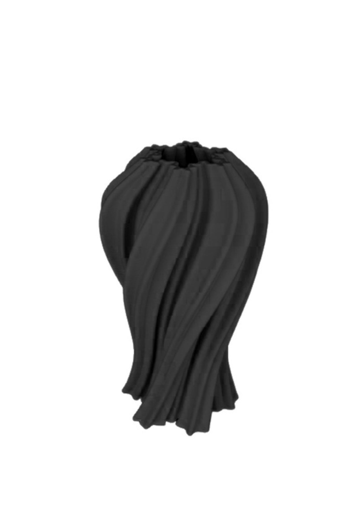 Anais 3D ceramic vase in black with a twisted fabric-like ribbed silhouette