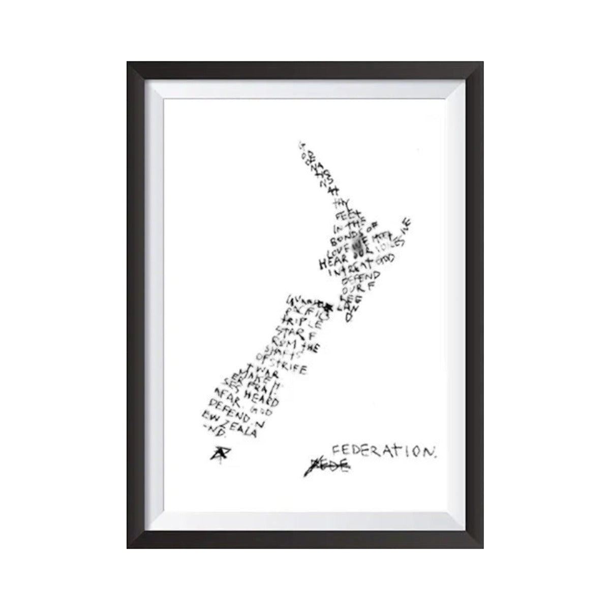 Anthem print in black by Federation in a black frame on a white background, frame sold separately