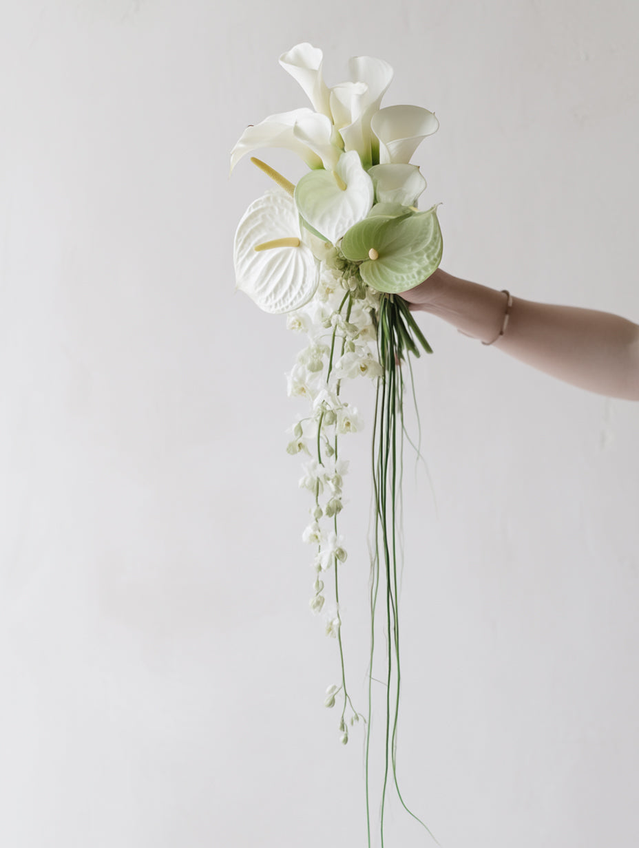 Anthurium Stem, White, Green or Variegated Faux Flower