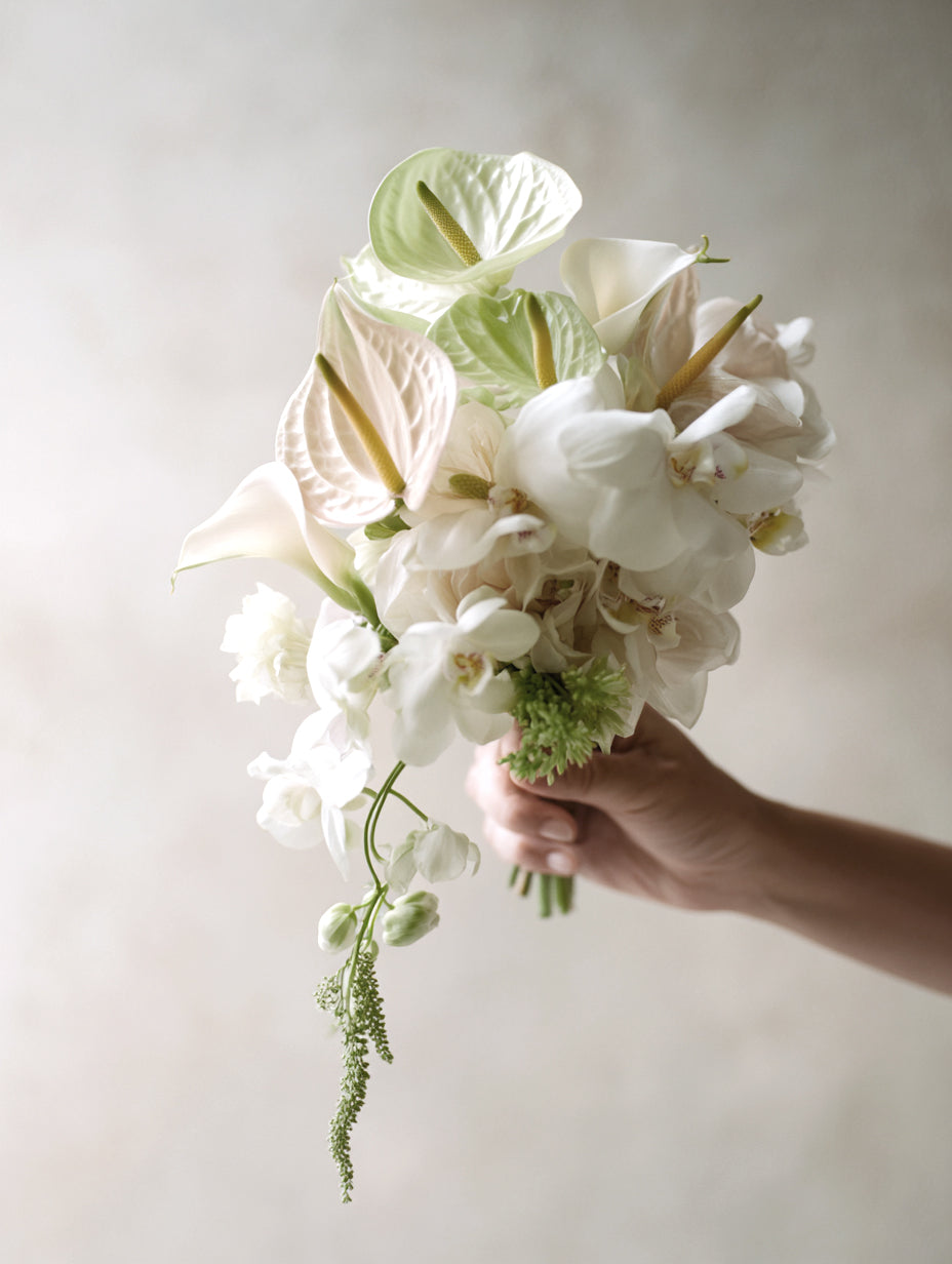 Anthurium Stem, White, Green or Variegated Faux Flower