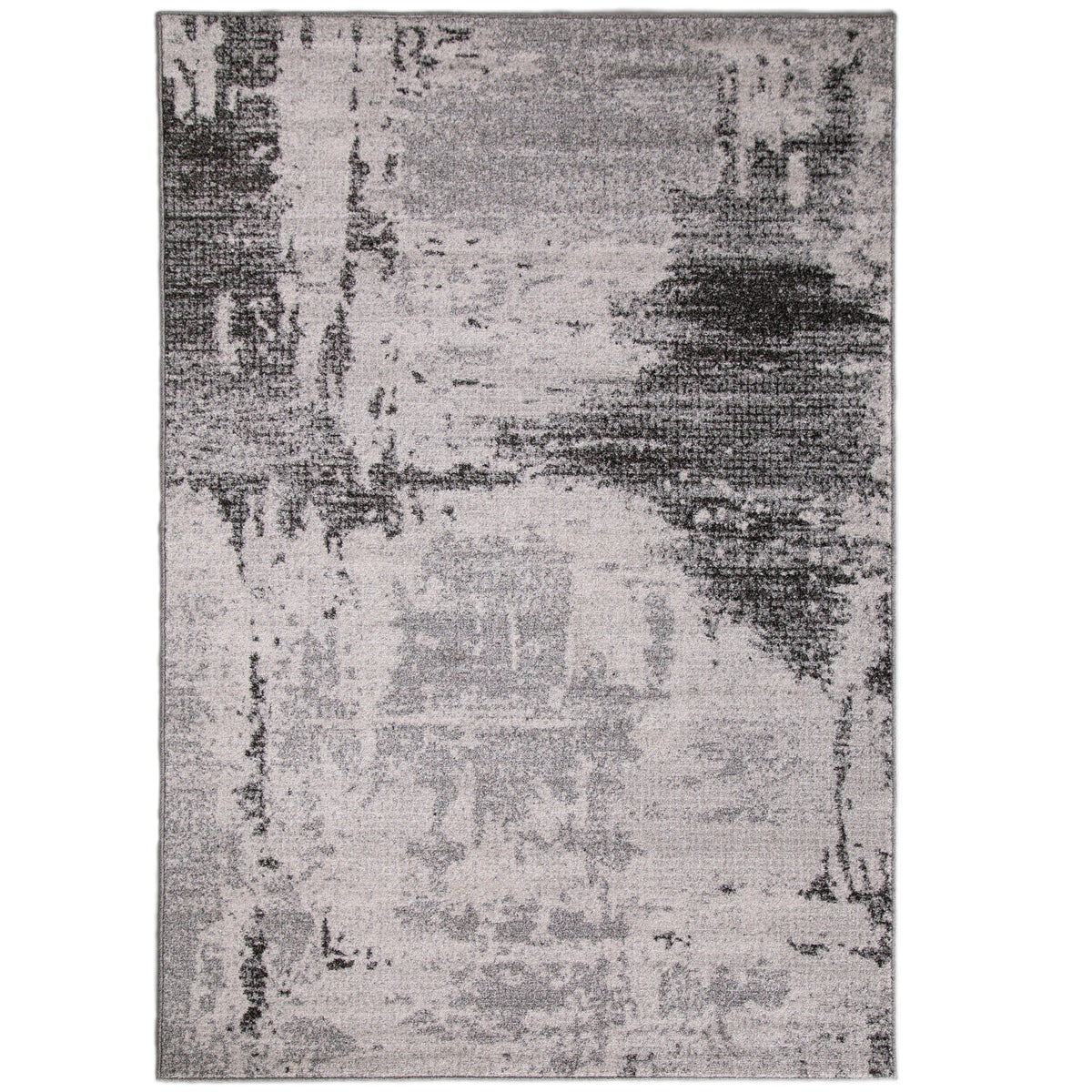 Asana Vintage Light Grey/Black Rug with a faded abstract pattern, shown flat