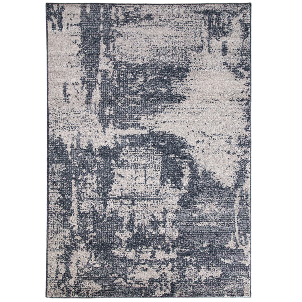 Asana Vintage Dark Blue/Cream Rug with a distressed abstract pattern, shown flat on white