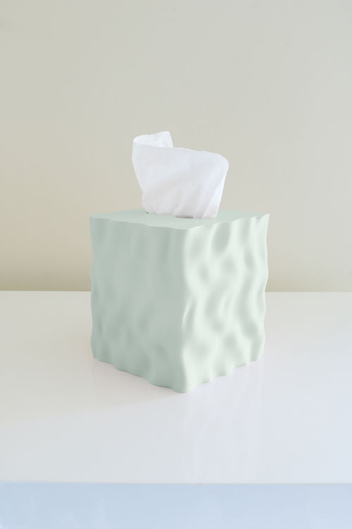 Flow tissue box cover in matte Sage on a white table