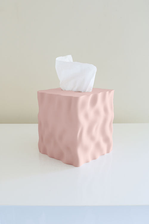 Flow tissue box cover in matte Blossom pink on a white table