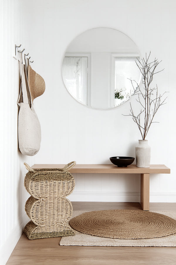 Paper Rope Curved Basket – Sculptural Natural Storage Accent