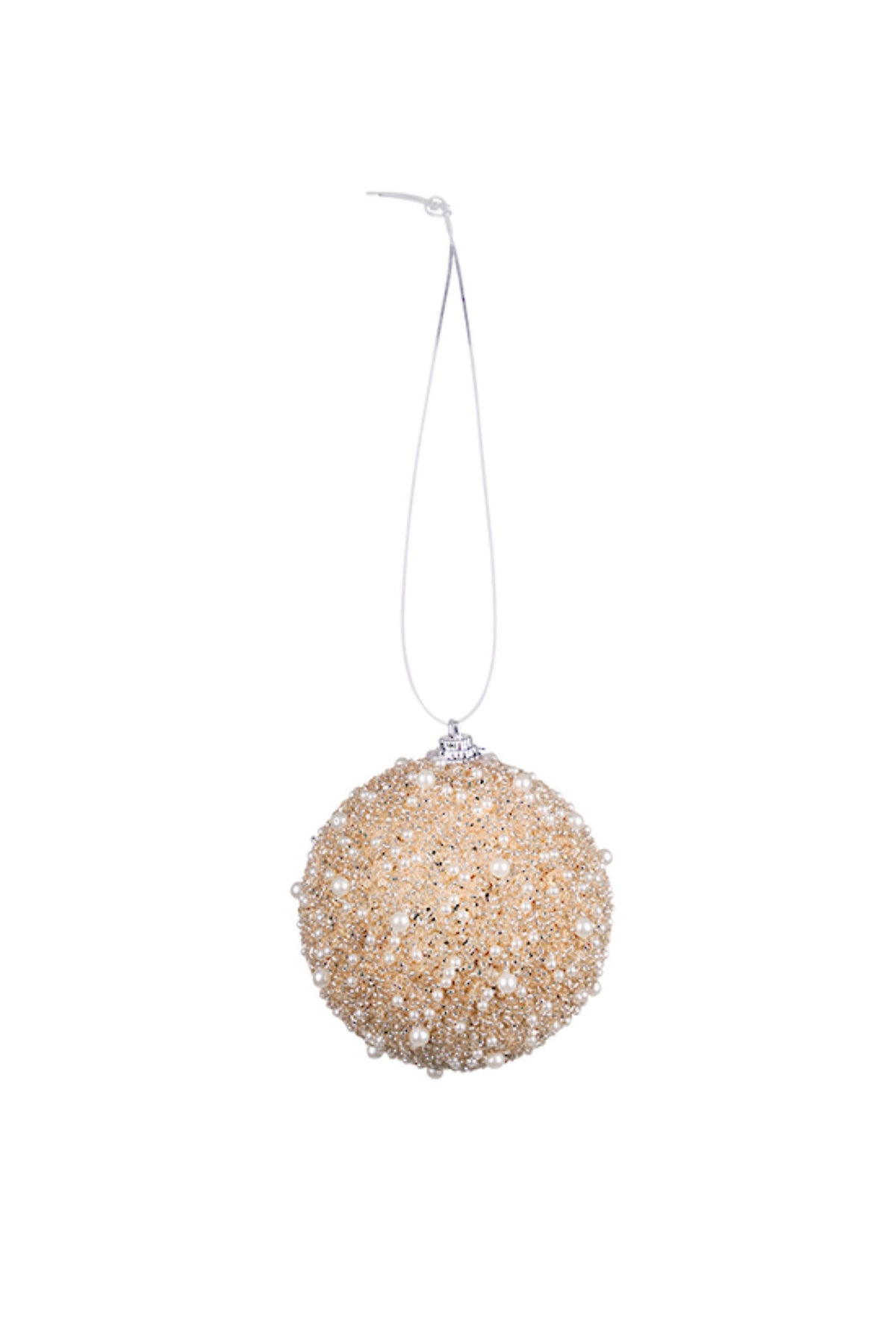 Christmas bauble covered in champagne and pearl beads, 8.8cm
