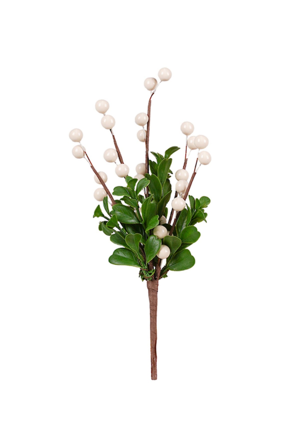 Artificial Christmas pick with white berries and green leaves, 20cm