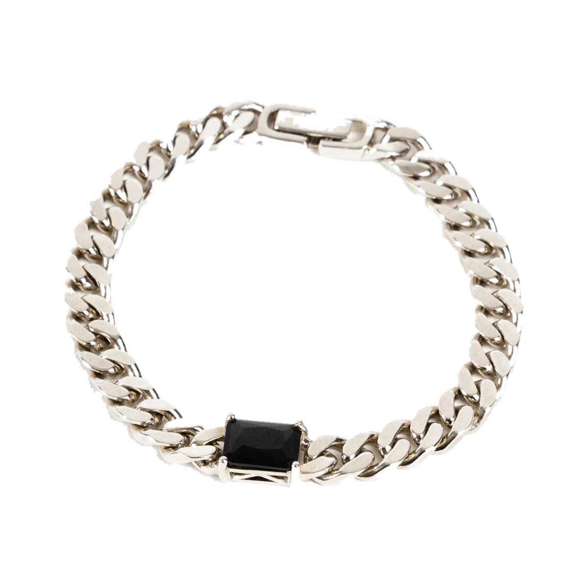 Big Chain Bracelet by Federation, silver curb chain with an emerald cut black onyx, on white