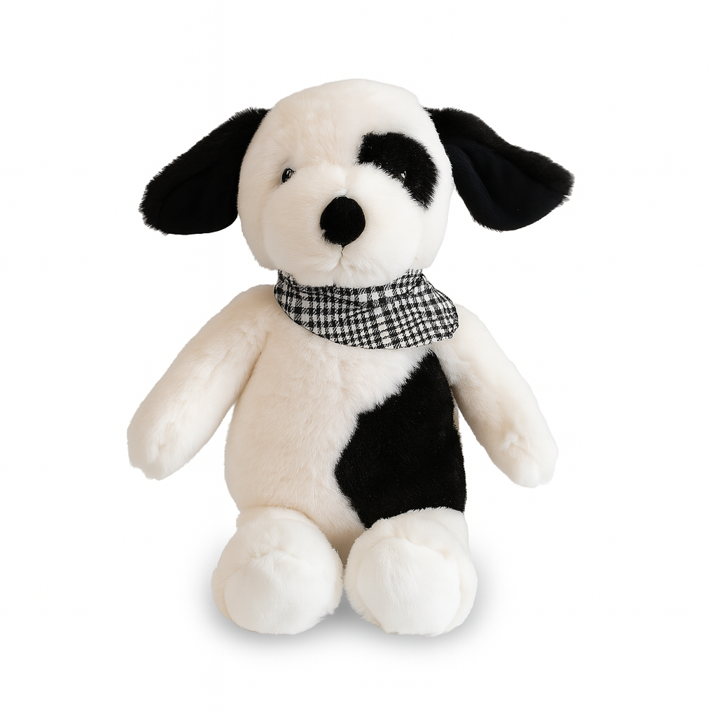 Buster the Puppy soft toy by Lily & George, black and white plush puppy with floppy ears