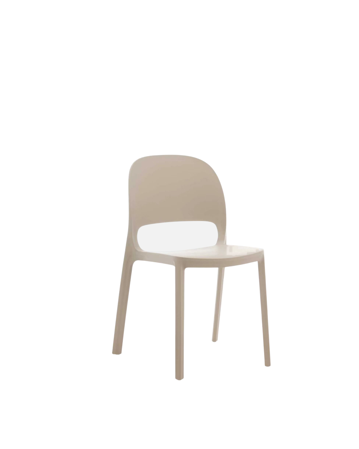 Cali Chair by Ned Collections in Nude, a moulded stackable dining chair with a rounded open back, on a white background