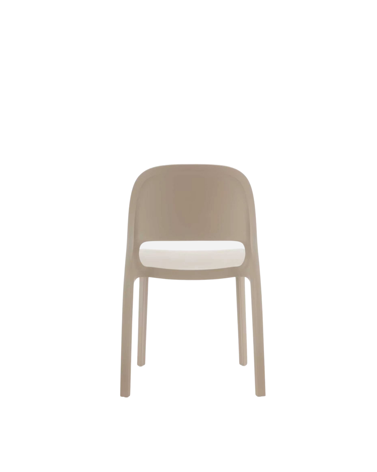 Back view of the Cali Chair in Nude with its rounded backrest and four slender legs