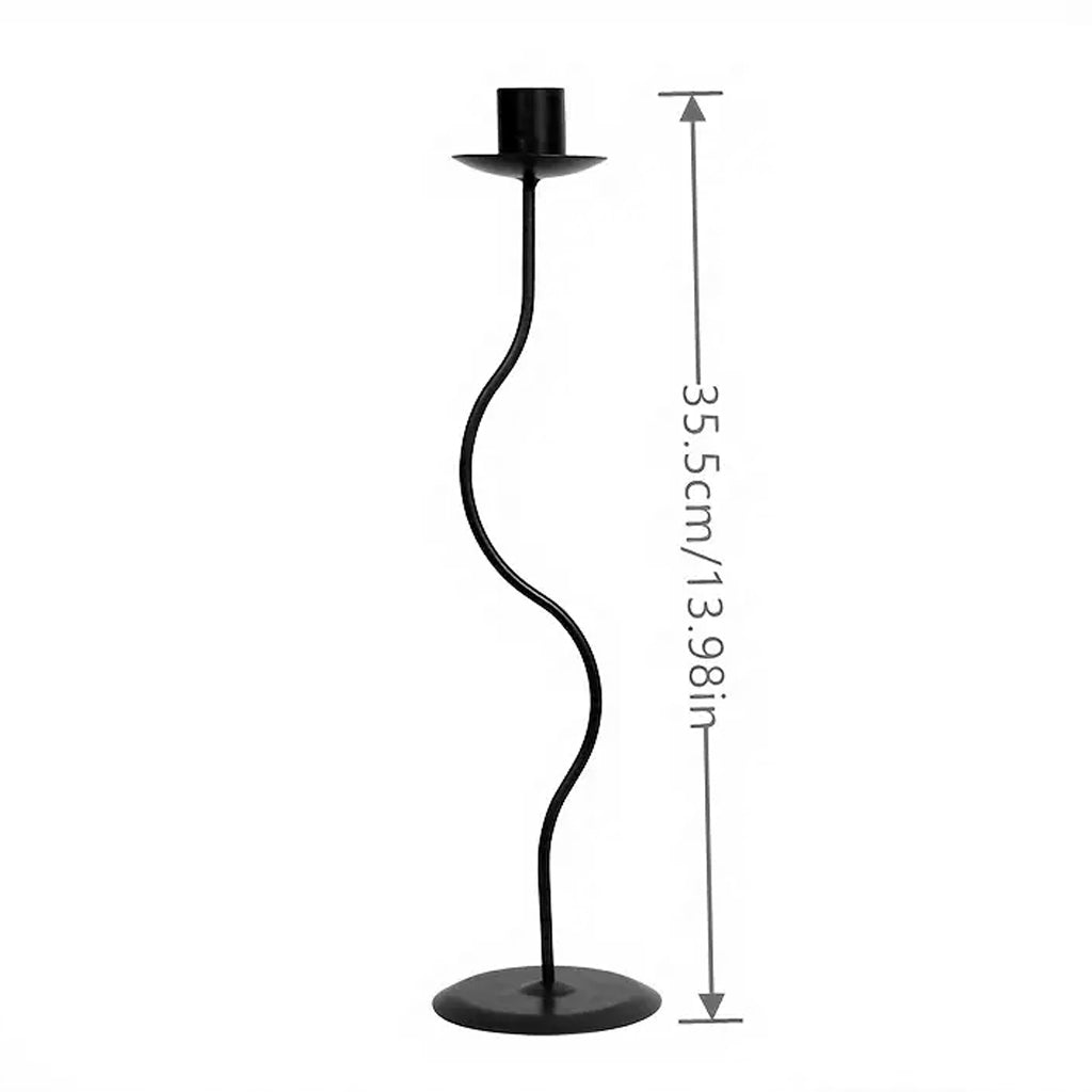 Large black Hera candle holder shown alone with its height marked at 35.5cm
