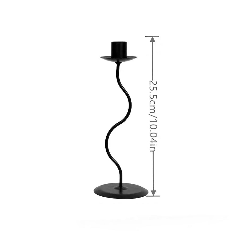 Small black Hera candle holder shown alone with its height marked at 25.5cm