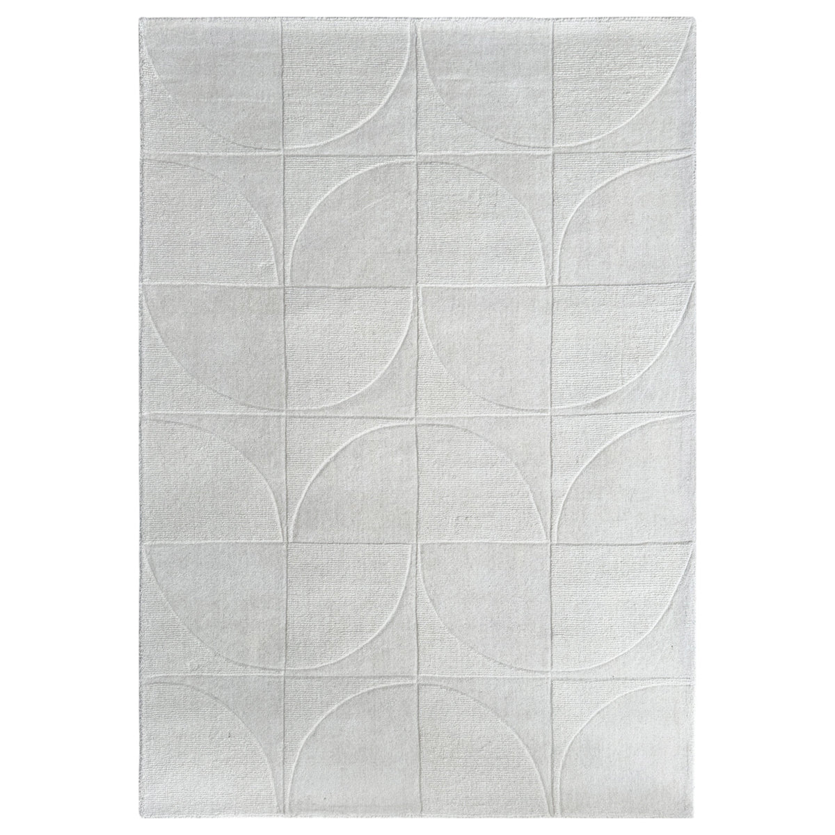 Carruth Rug in ivory wool with a raised semi-circle pattern, shown flat on white