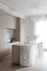 Casper Bar Stool in minimalist white kitchen beside island bench