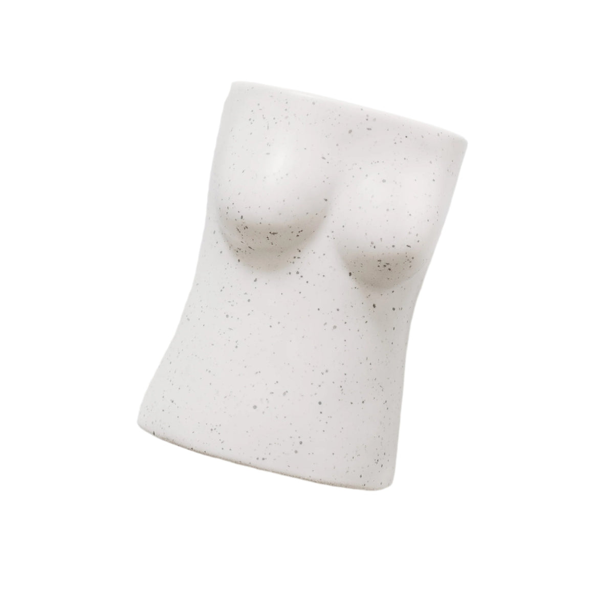 Ceramic boobie pen holder, angled side view on white