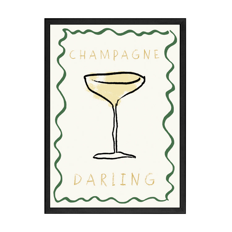 Champagne Darling Print by Papier HQ in a matte black frame