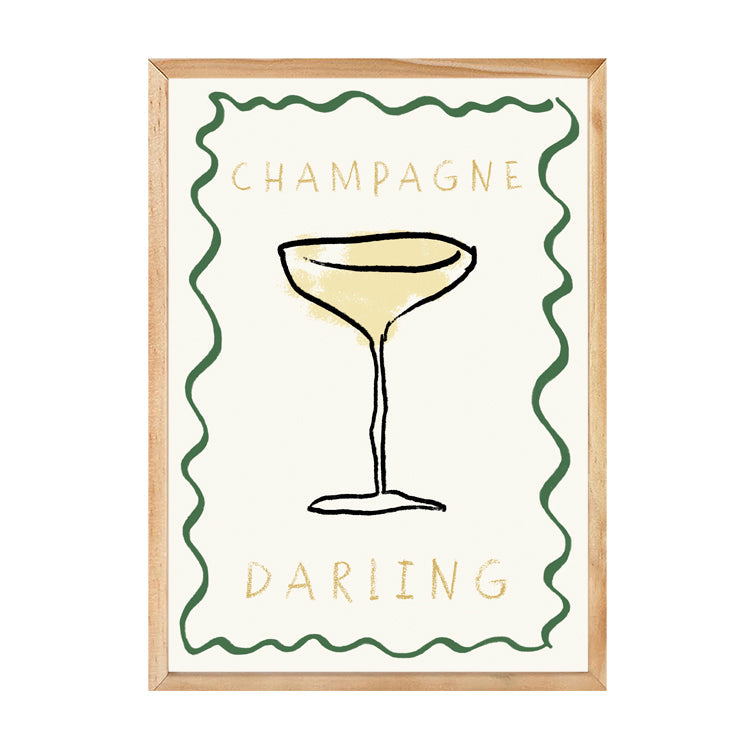 Champagne Darling Print by Papier HQ in a natural timber frame