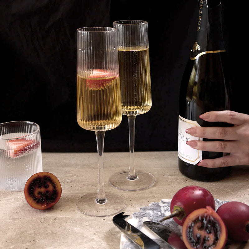 Amalfi Champagne Glasses (Set of 2) by Papier HQ — Fluted Slim-Stem