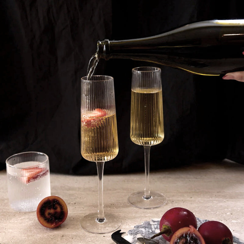 Amalfi Champagne Glasses (Set of 2) by Papier HQ — Fluted Slim-Stem