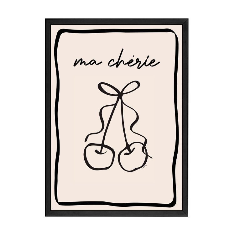 Cherry Bow Nude Print by Papier HQ in a matte black frame