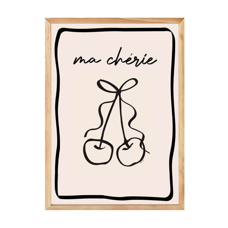 Cherry Bow Nude Print by Papier HQ in a natural timber frame