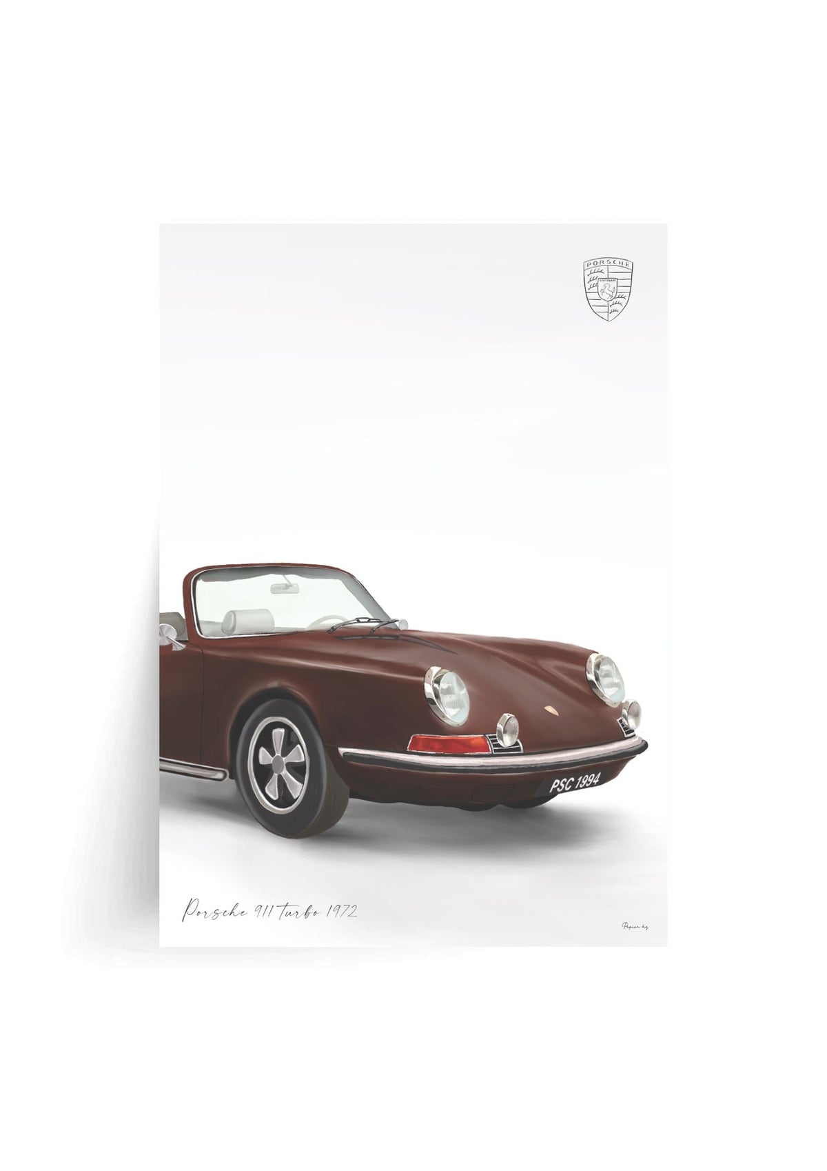 Classic 911 Car Print in Brown by Papier HQ unframed on matte card