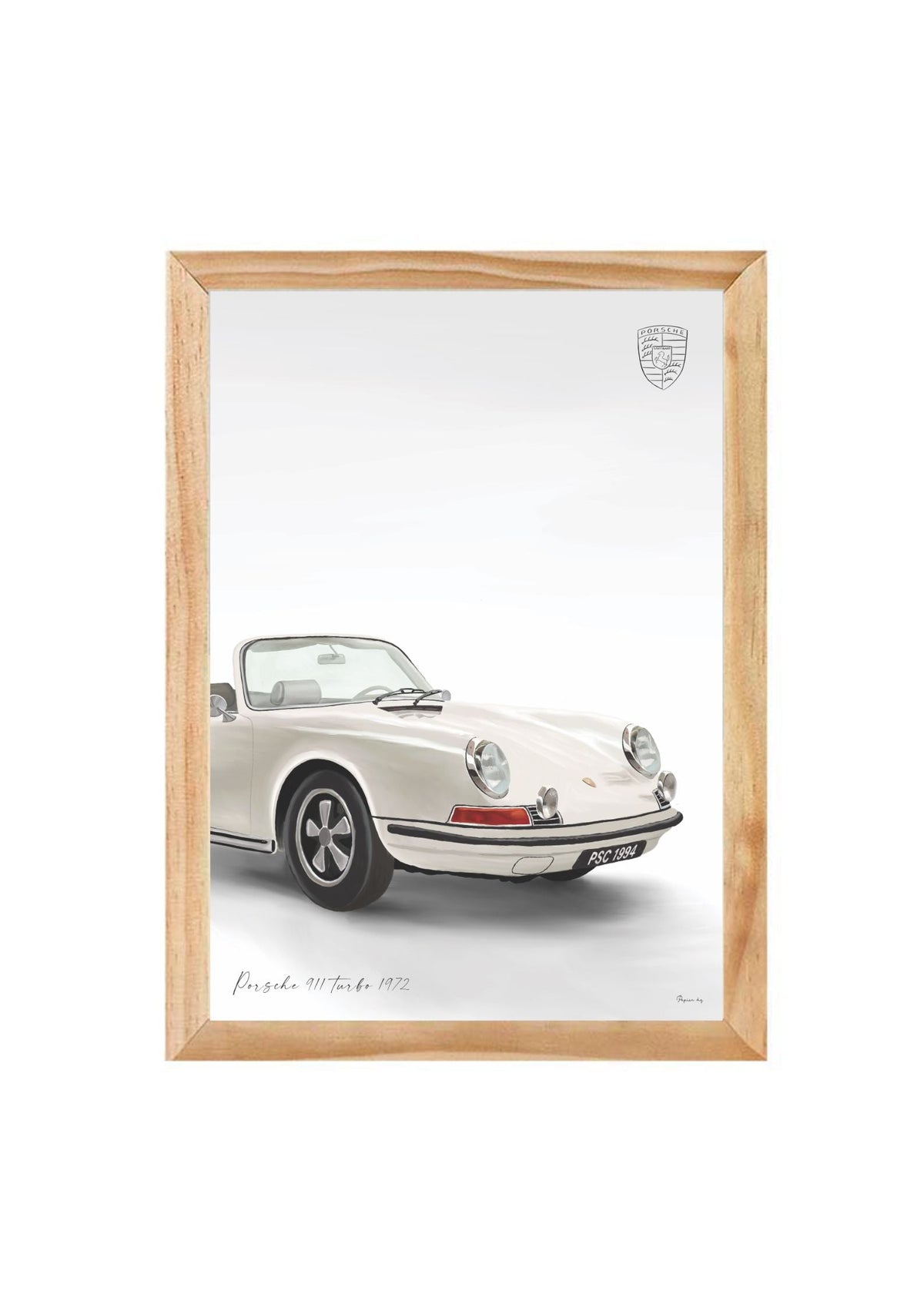Classic 911 Car Print by Papier HQ in a natural timber frame