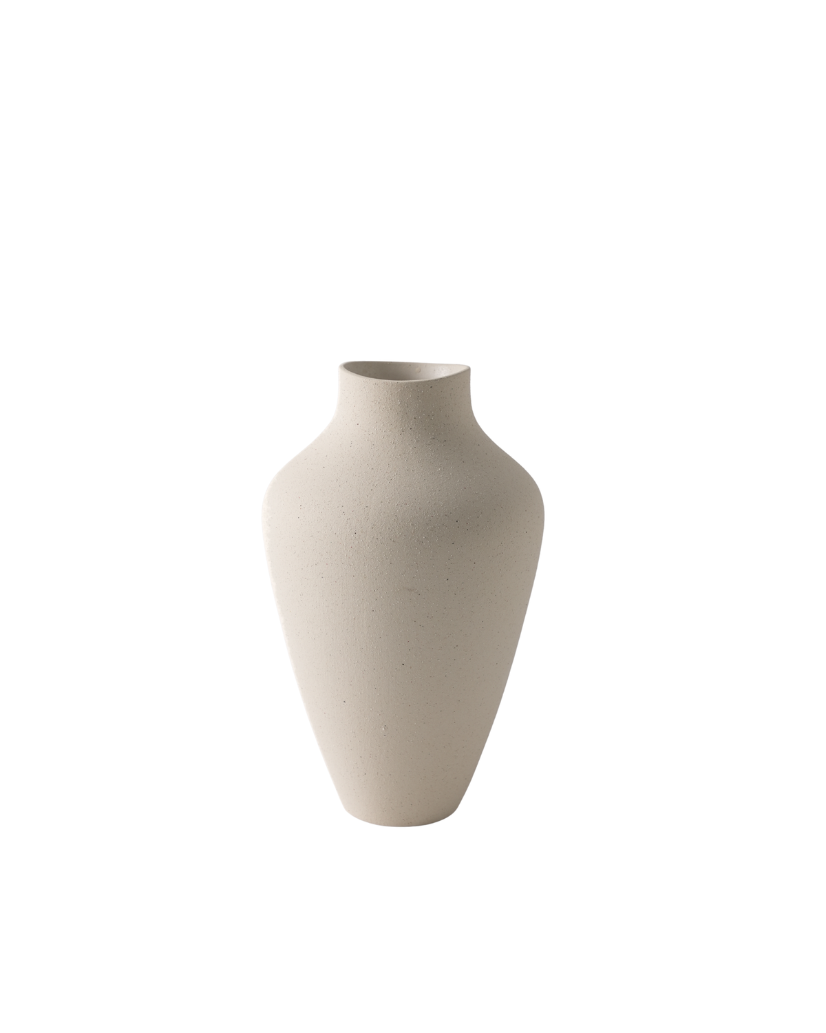 Claudia Vase by Ned Collections in ivory porcelain, amphora shape with speckled matte finish, on white