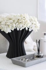 Cleo Compote Vase in black – sculptural 3D printed ceramic vase with ridged texture, modern compote silhouette