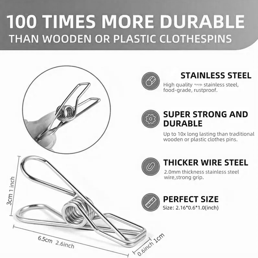Features graphic for the stainless steel pegs, listing the wire gauge and peg size