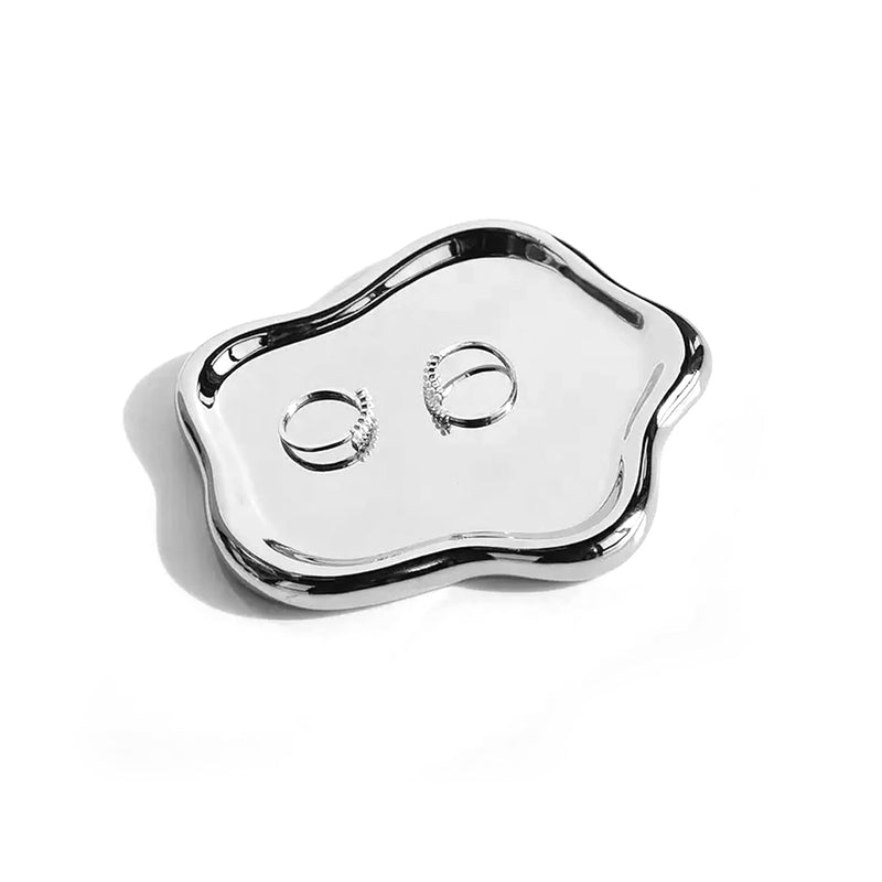 Cloud Ceramic Trinket Dish - Silver / White