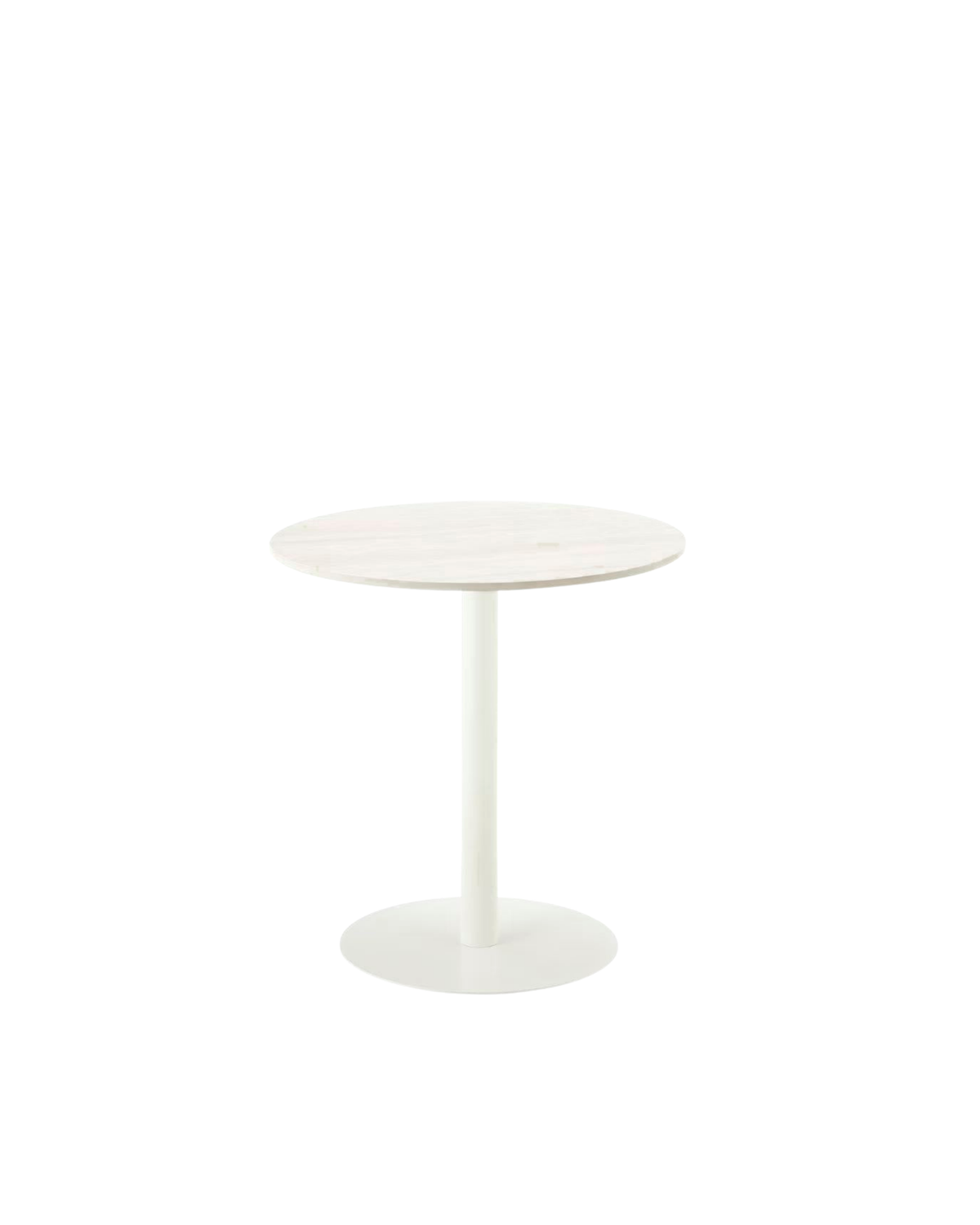Coco Round Dining Table by Ned Collections, 90cm sintered stone top on a slim pearl pedestal base, on a white background