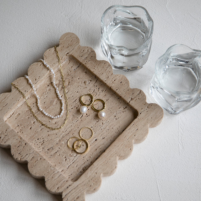 Scalloped Travertine Tray – Organic Stone Styling Piece