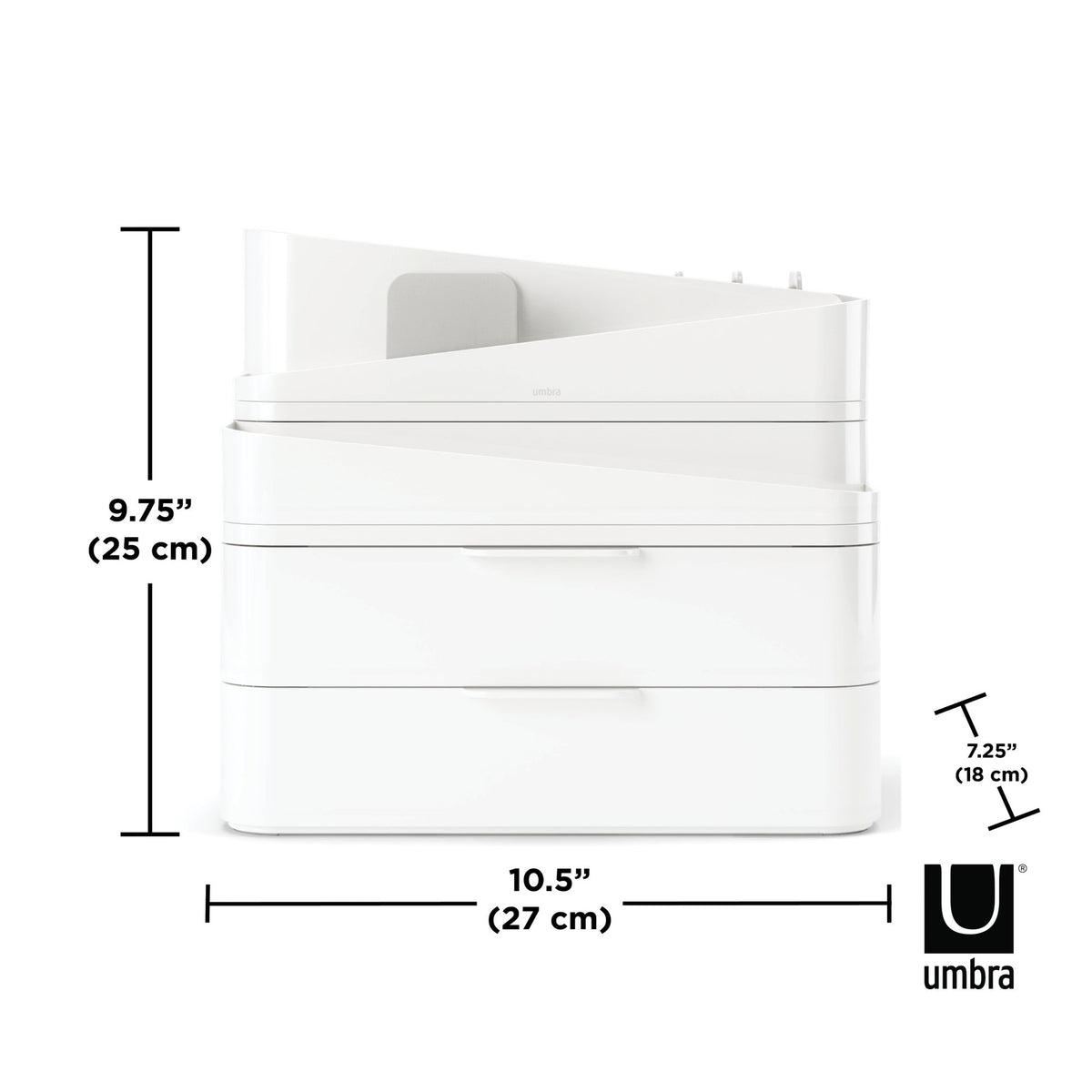 Umbra Glam large organiser dimension diagram, 27cm wide by 25cm high