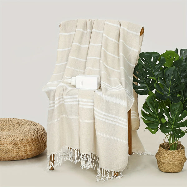 Turkish Towel – Beige or Grey Striped Woven 180×90cm