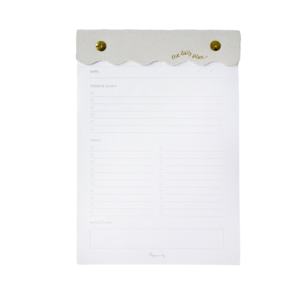Nude curved daily notes pad with gold edged pages and linen header