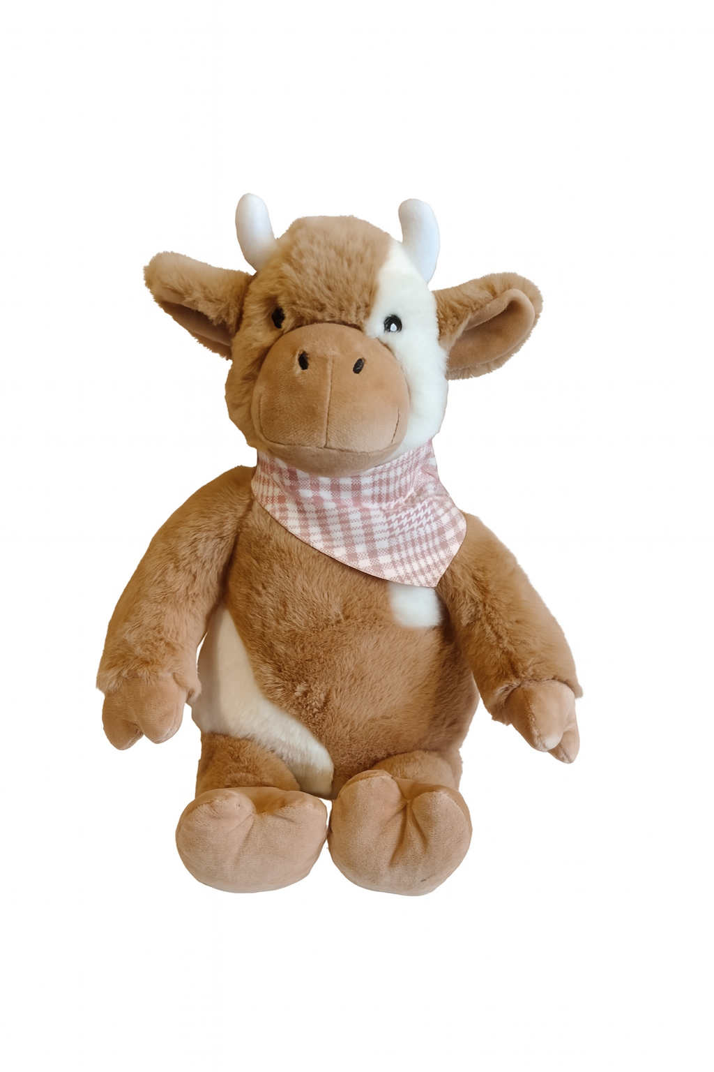 Daisy the Cow soft toy by Lily & George with brown and white patches and plush texture