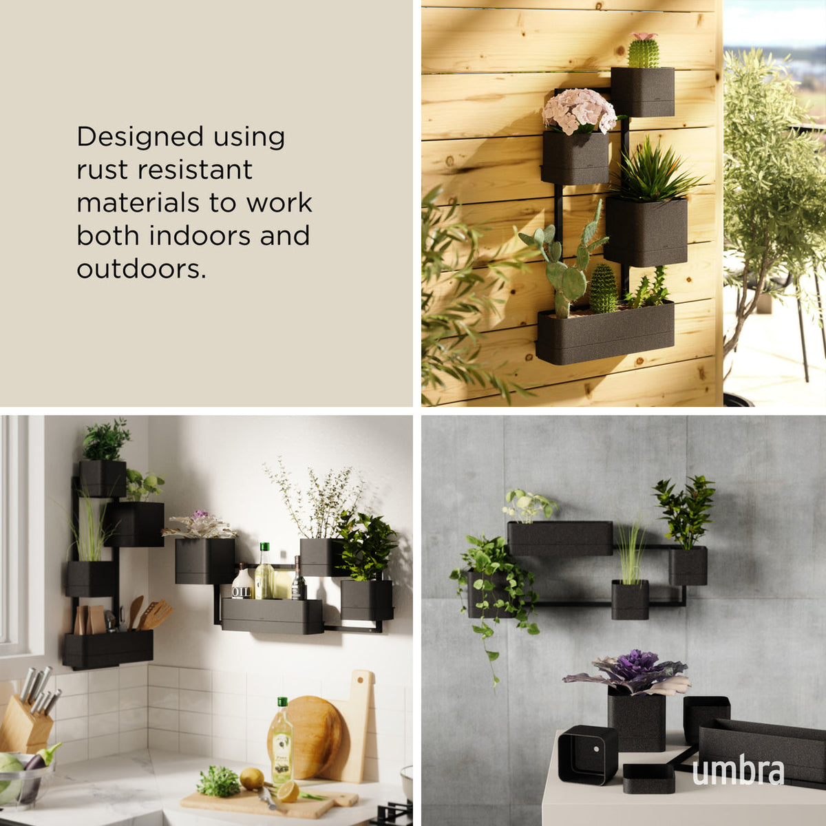 Umbra Cubiko wall planter made with rust resistant materials for indoor or outdoor use